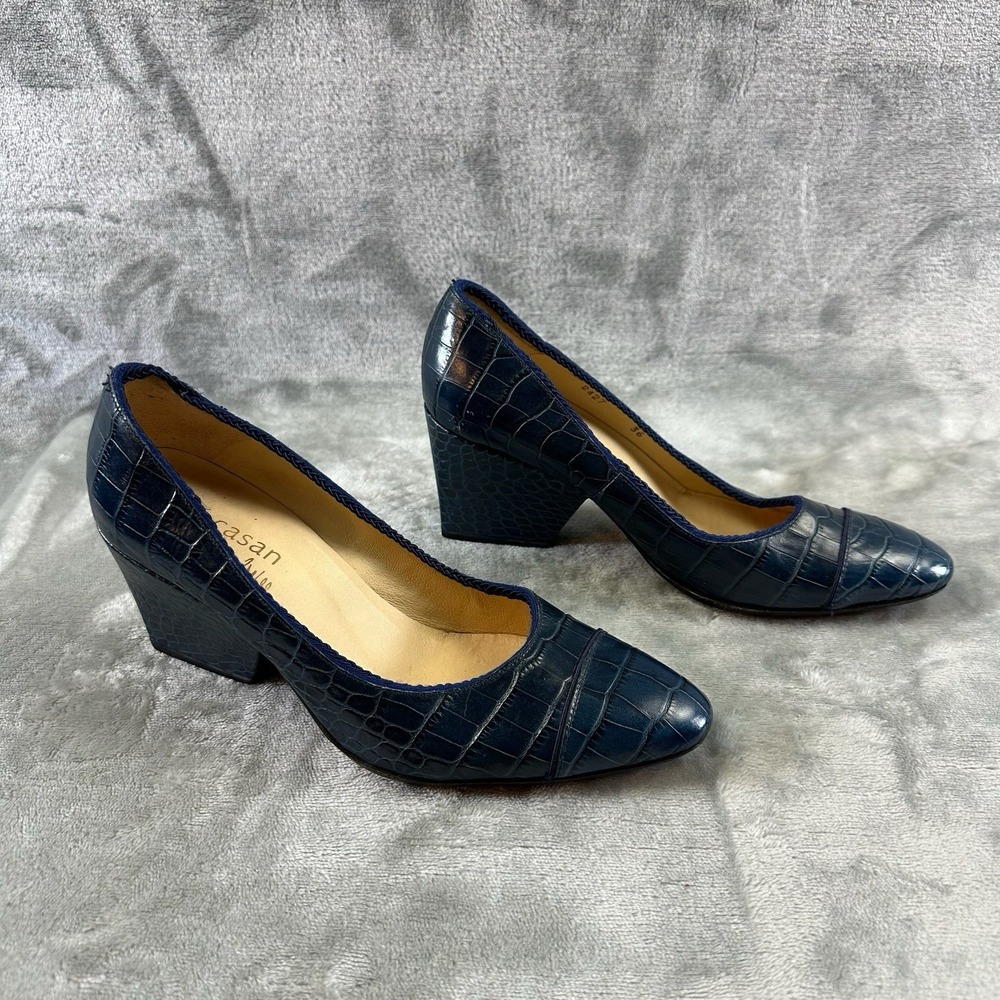 Te Casan Heels Women's 5.5 (36) Blue Alligator Embossed Leather Limited Edition